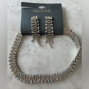 NWT- Earrings and Matching Necklace Set. Stunning jewel fashion jewelry set